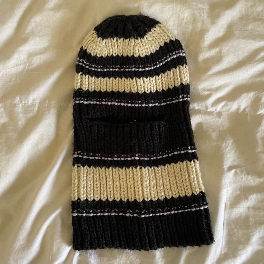 Striped Black and Cream Knit Balaclava